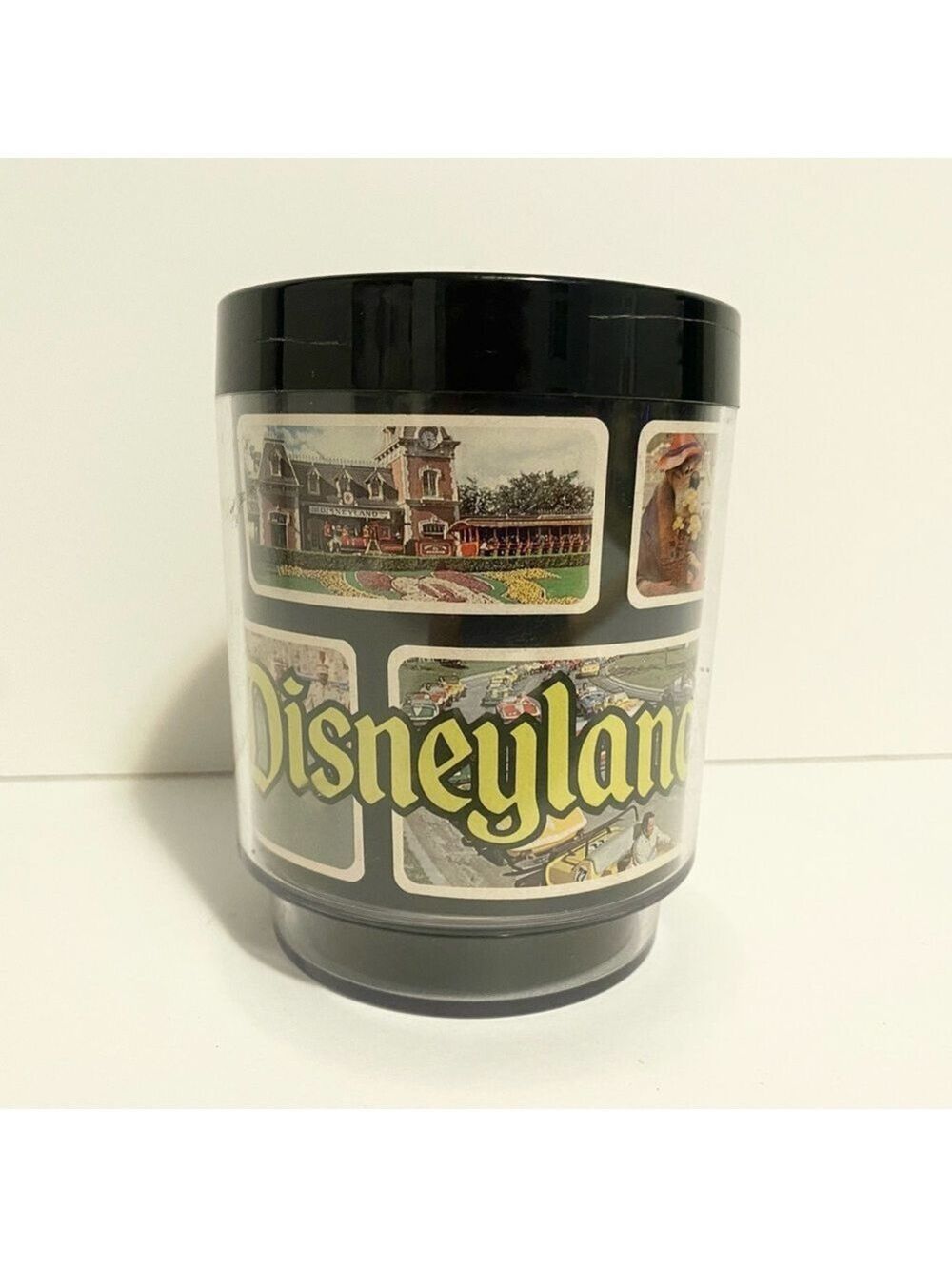 Vintage Disneyland Mug Photo Collage Walt Disney Tumbler Cup Plastic Drink 80s